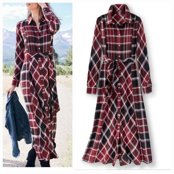Soft Surroundings Gayle Tartan Plaid Belted Maxi Dress NWT Petite and Plus Sizes - Picture 1 of 6
